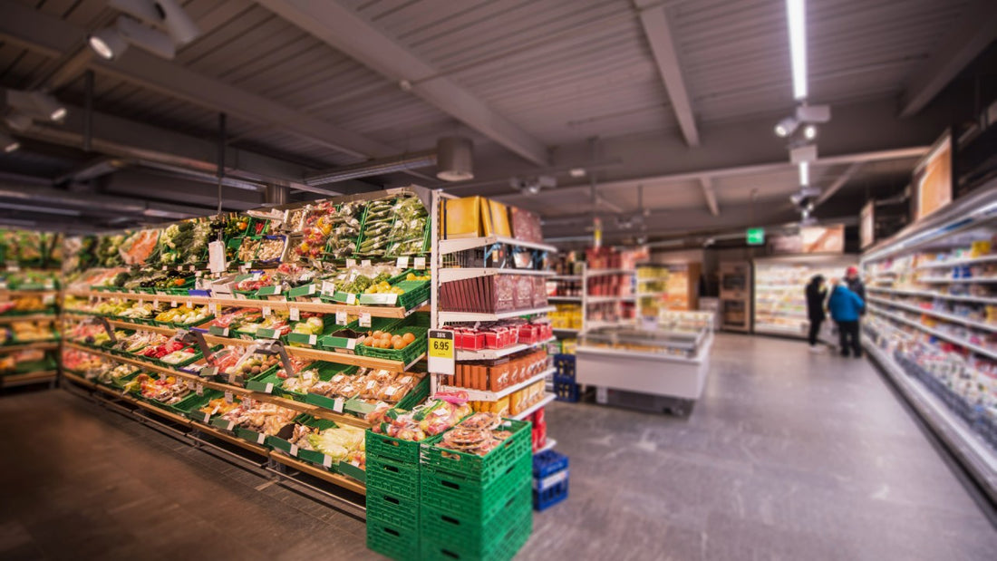Fresh produce and grocery aisles inside an Australian supermarket for a guide to gluten free snacks.