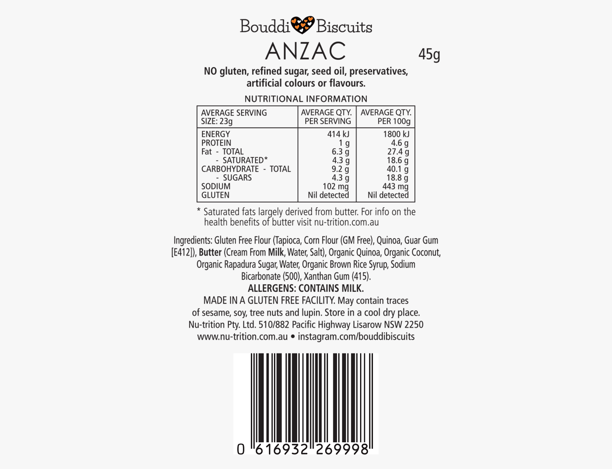 Anzac (x3) Gluten Free Biscuits - Display Box (3 Displays)